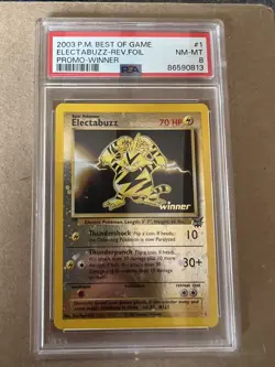 2003 Pokemon Best of Game Electabuzz Winner Promo Reverse Holo Foil #1 PSA8 - Image 1