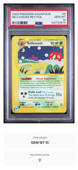 2003 POKEMON AQUAPOLIS 5 BELLOSSOM-REVERSE FOIL | PSA 10 | POP 9!!! - Image 3