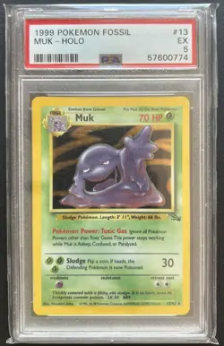 Pokemon Muk - 13/62 - Fossil - Holo - PSA 5 - Image 1