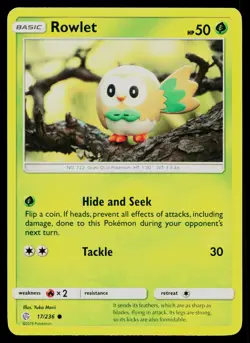 ROWLET 17/236 COMMON COSMIC ECLIPSE POKEMON NM - Image 1