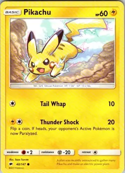 Pikachu 40/147 Common Burning Shadows Pokemon Damaged - Image 1