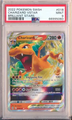 2022 POKEMON SWORD & SHIELD BRILLIANT STARS #018 CHARIZARD VSTAR PSA 9 - Image 1
