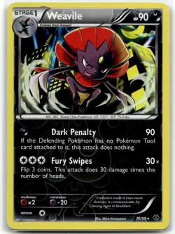 Weavile 70/99 Rare Next Destinies Pokemon Reverse Holo LP - Image 1