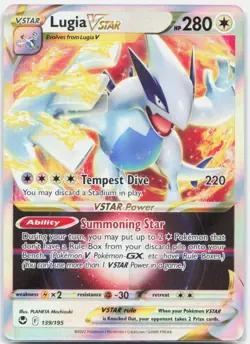 Lugia VSTAR 139/195 Holo VSTAR Rare Silver Tempest Pokemon Near Mint - Image 1