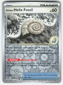 ANTIQUE HELIX FOSSIL 153/165 COMMON 151 POKEMON REVERSE HOLO NM/M - Image 1