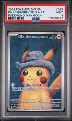2023 POKEMON SVP EN-SV BLACK STAR PROMO #085 PIKACHU/GREY FELT HAT PSA MINT 9 - Image 1