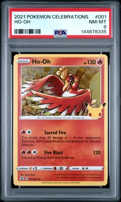 2021 POKEMON CELEBRATIONS #001 HO-OH PSA NM-MT 8 - Image 1