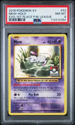 2016 POKEMON XY EVOLUTIONS 1st Place League Challenge #53 MEW-HOLO PSA 8 - Image 1