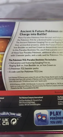 Pokemon Paradox Destinies Tin - Gouging Fire EX - Brand New! Factory Sealed! - Image 4