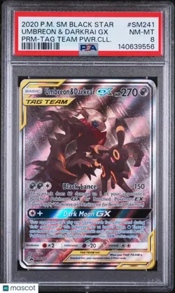 2020 Pokemon SM Black Star Promo Umbreon & Darkrai GX PRM-TAG Team PSA 8 SM241 - Image 1