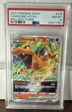 2022 POKEMON SWORD & SHIELD BRILLIANT STARS #018 CHARIZARD VSTAR PSA 8 - Image 1