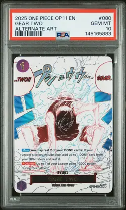 2025 ONE PIECE OP11-A FIST OF DIVINE SPEED ALTERNATE ART #080 GEAR TWO PSA 10 - Image 1