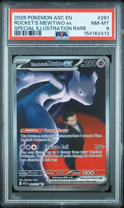 2026 POKEMON ASC EN-ASCENDED HEROES #281 TEAM ROCKET'S MEWTWO EX PSA 8 - Image 1