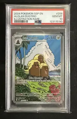 2024 POKEMON SSP EN-SURGING SPARKS ILLUSTRATION RARE #208 ALOLAN DUGTRIO PSA 10 - Image 1