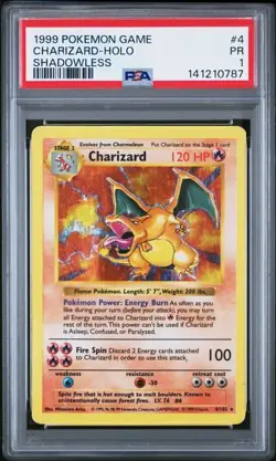 Pokemon Charizard Base Set Shadowless Holo #4 PSA 1 - Image 1