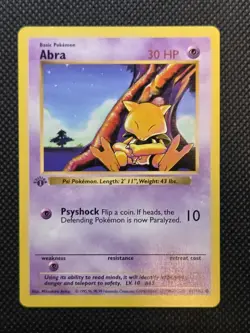 43/102 Abra 1st Edition Pokemon Base Set Shadowless TCG Common - Image 3
