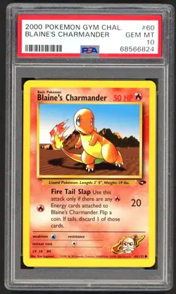 Pokemon Cards - PSA 10 Blaine's Charmander 60/132 - Gym Challenge - GEM MT - Image 1