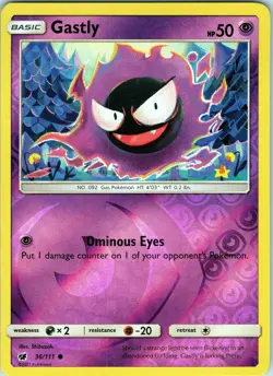 Gastly 36/111 Common - Pokemon TCG SM: Crimson Invasion - Reverse Holo (NM) - Image 1