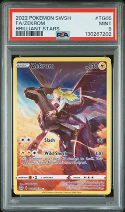 2022 POKEMON SWORD & SHIELD BRILLIANT STARS #TG05 FULL ART/ZEKROM PSA 9 - Image 1