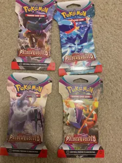 Lot of 4 Pokemon TCG+Sleeves Scarlet Violet Paldea Evolved Sleeved Booster Packs - Image 1