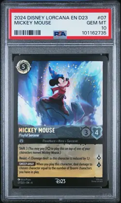 2024 DISNEY LORCANA EN D23 MICKEY MOUSE PLAYFUL SORCERER #07/D23 PSA 10 - Image 1