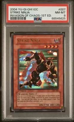PSA 8 Yugioh 1st Edition Strike Ninja IOC-007 2004 Invasion of Chaos Ultra Rare - Image 1