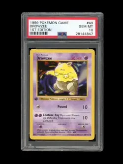 Pokemon PSA 10 GEM MINT Drowzee 1st Edition Base Set Shadowless 1999 Card 49/102 - Image 1