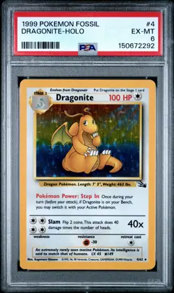 1999 Pokemon Fossil 4 Dragonite Holo PSA 6 150672292 - Image 1