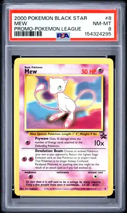 2000 POKEMON PROMO BLACK STAR POKEMON LEAGUE #8 MEW PSA 8 - Image 1