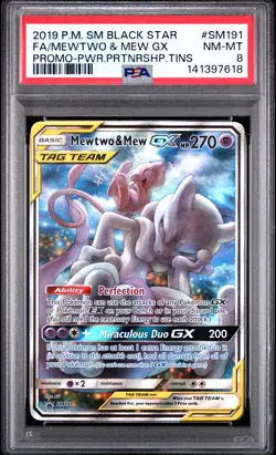 2019 Pokemon SM Black Star Promos SM191 Mewtwo & Mew GX PSA 8 141397618 - Image 1