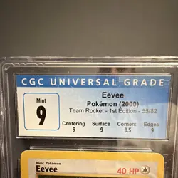 CGC 9 Eevee 55/82 Team Rocket 1st Edition Pokemon Card English 2000 - Image 3
