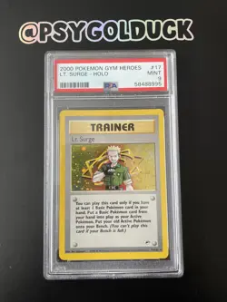 2000 Pokemon Gym Heroes LT Lieutenant Surge 17 Rare Holo SWIRL PSA 9 Mint 17/132 - Image 1