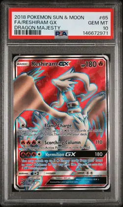 Pokemon Card PSA 10 Reshiram GX 65/70 Dragon Majesty - Image 1