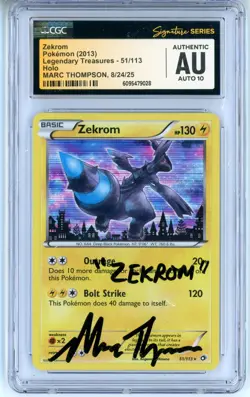 CGC Auto 10 Signed Marc Thompson Pokemon Zekrom 51/113 Legendary Treasures Holo - Image 1