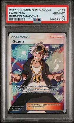 Pokemon Card PSA 10 Guzma 143/147 Burning Shadows - Image 1