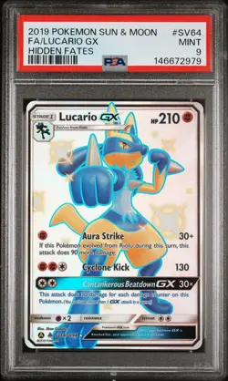Pokemon Card PSA 9 Shiny Lucario GX SV64/SV94 Hidden Fates - Image 1