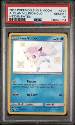 Pokemon Card PSA 10 Shiny Alolan Vulpix SV8/SV94 Hidden Fates - Image 1