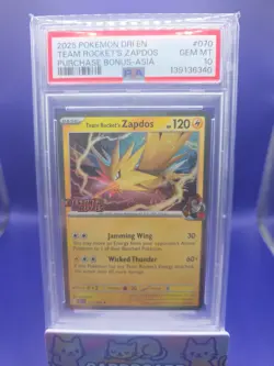 2025 POKEMON DESTINED RIVALS PURCHASE BONUS ASIA #70 TEAM ROCKET'S ZAPDOS PSA 10 - Image 1