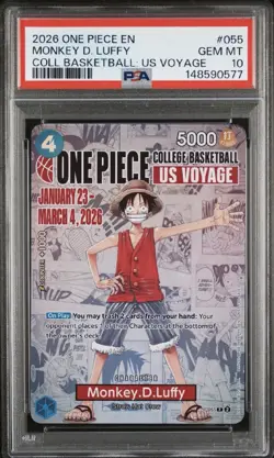 2026 One Piece EN College Basketball US Voyage #055 Monkey D Luffy PSA 10 - Image 1