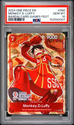 2024 ONE PIECE PROMOS BANDAI CARD GAMES FEST #080 MONKEY D. LUFFY PSA 10 - Image 1