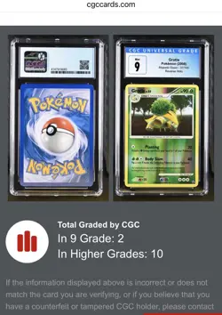 Pop 2!! Rare CGC 9 Grotle 37/100 Majestic Dawn Reverse Holo Pokemon TCG Card - Image 1