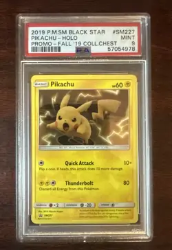 2019 POKEMON SM BLACK STAR PROMO FALL 2019 COLLECTOR CHEST PIKACHU-HOLO PSA 9 - Image 1
