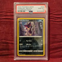 2020 Pokemon Champion’s Path Purrloin Reverse Holo #039/073 PSA 10 Gem Mint - Image 1