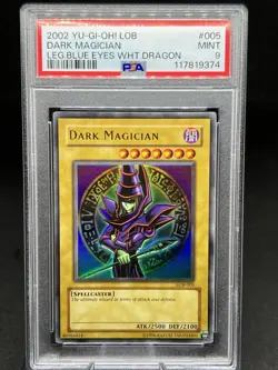 Yu-Gi-Oh PSA 9 Dark Magician LOB-005 Foil Shift Error Misprint - Image 1