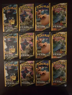 12 x Pokemon Sun & Moon Team Up 3 Card Mini Booster Packs Art Set - 3 SETS - Image 1