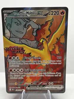 Team Rocket's Moltres ex 208/182 Holo Destined Rivals Stamped Promo Pokemon Card - Image 1