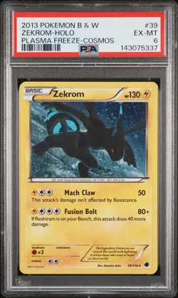 2013 Pokemon B&W Zekrom Holo Cosmos Plasma Freeze 39/116 PSA 6 Low Pop - Image 1