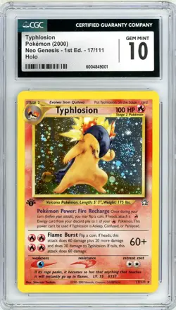 Pokemon Typhlosion #17 Neo Genesis 1st Edition Holo CGC 10 Gem Mint SWIRL - Image 1