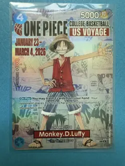 Bandai One Piece Monkey D. Luffy US Voyage College Basketball Promo Card - Image 1