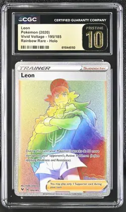 CGC 10 Pristine Pokemon Card - 2020 Leon 195/185 Rainbow Rare Vivid Voltage 195 - Image 1